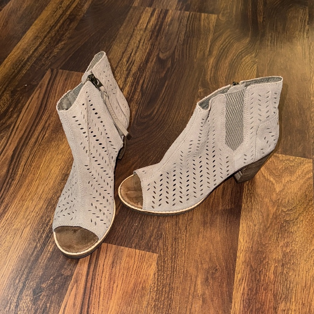 TOMS heeled, open toe booties